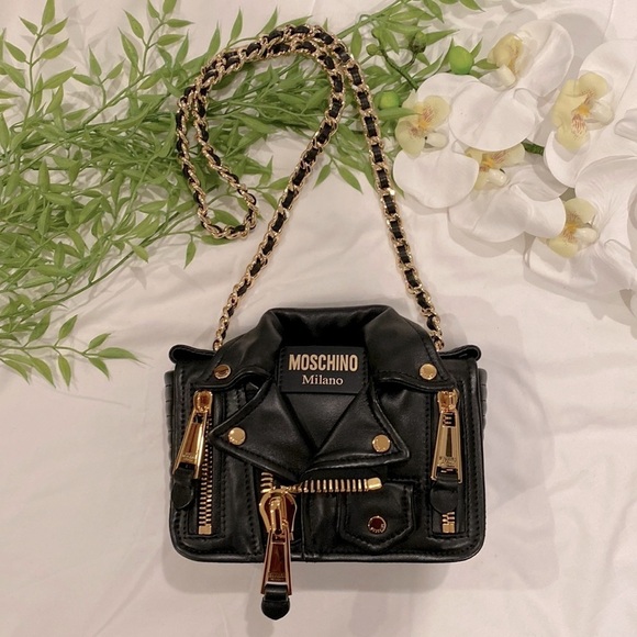 Moschino Small Black Nappa Biker Jacket Flap Bag - Picture 1 of 17